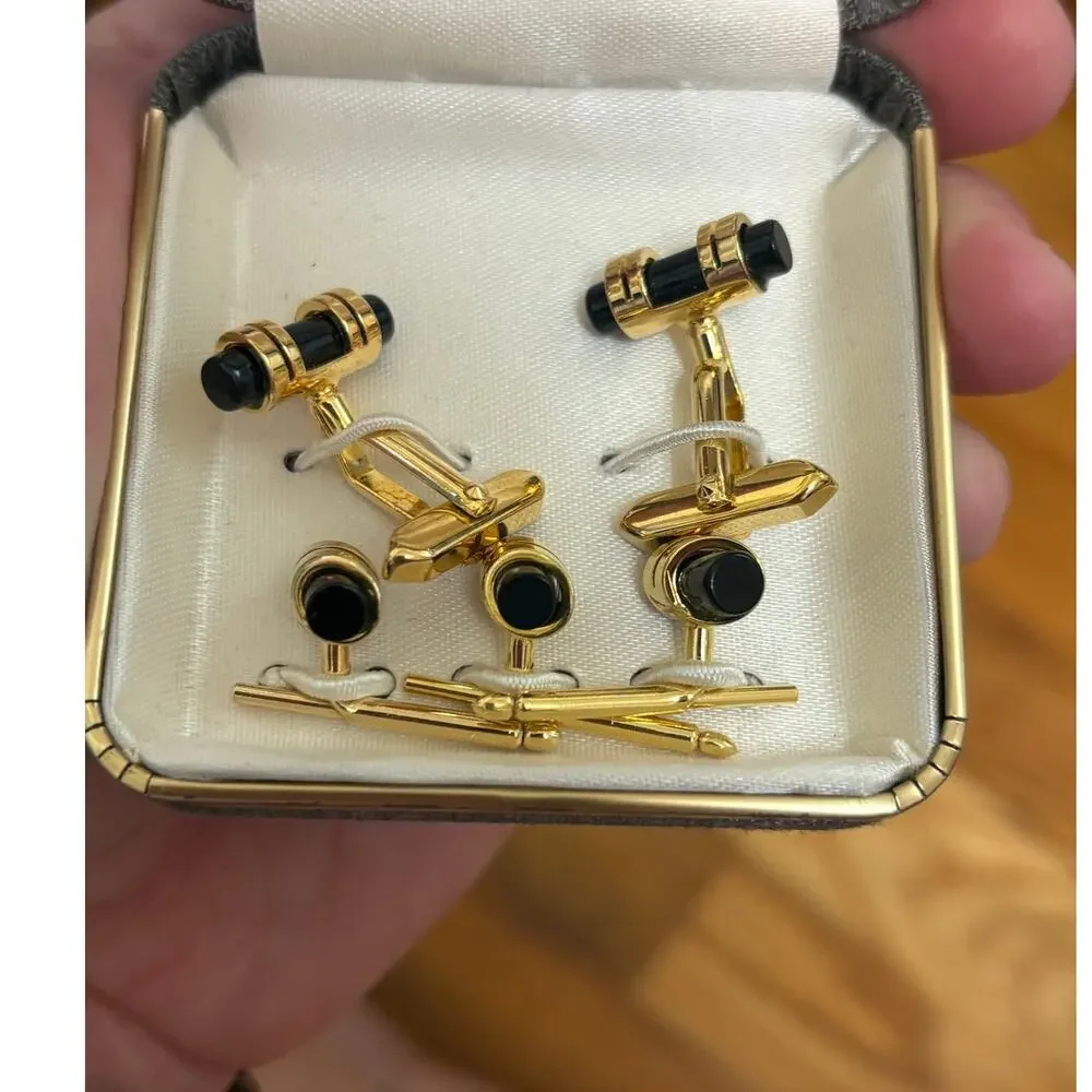 Vintage Black Enamel Barrel Cufflinks